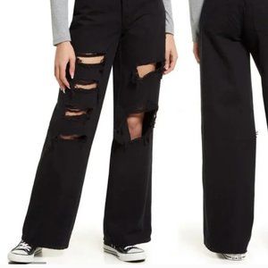 PacSun Black Distressed Wide Leg Jeans